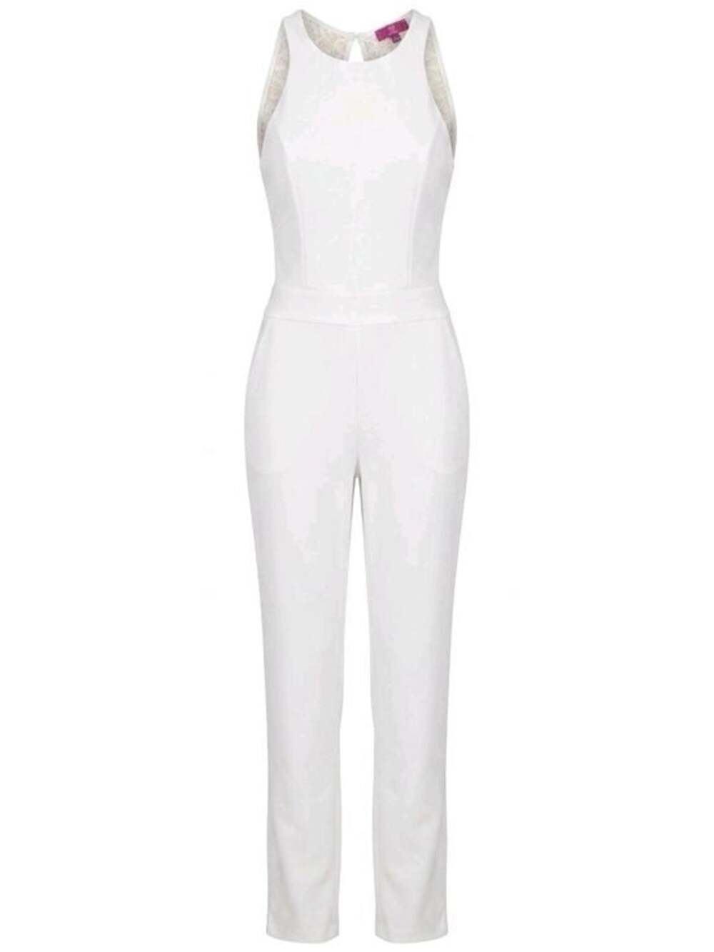 Pinup Couture White Sleeveless Tailored Jumpsuit with Lace Inset